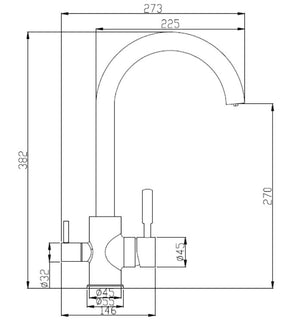 3-wegkraan RVS, gebogen model 5/11-CAR4206C